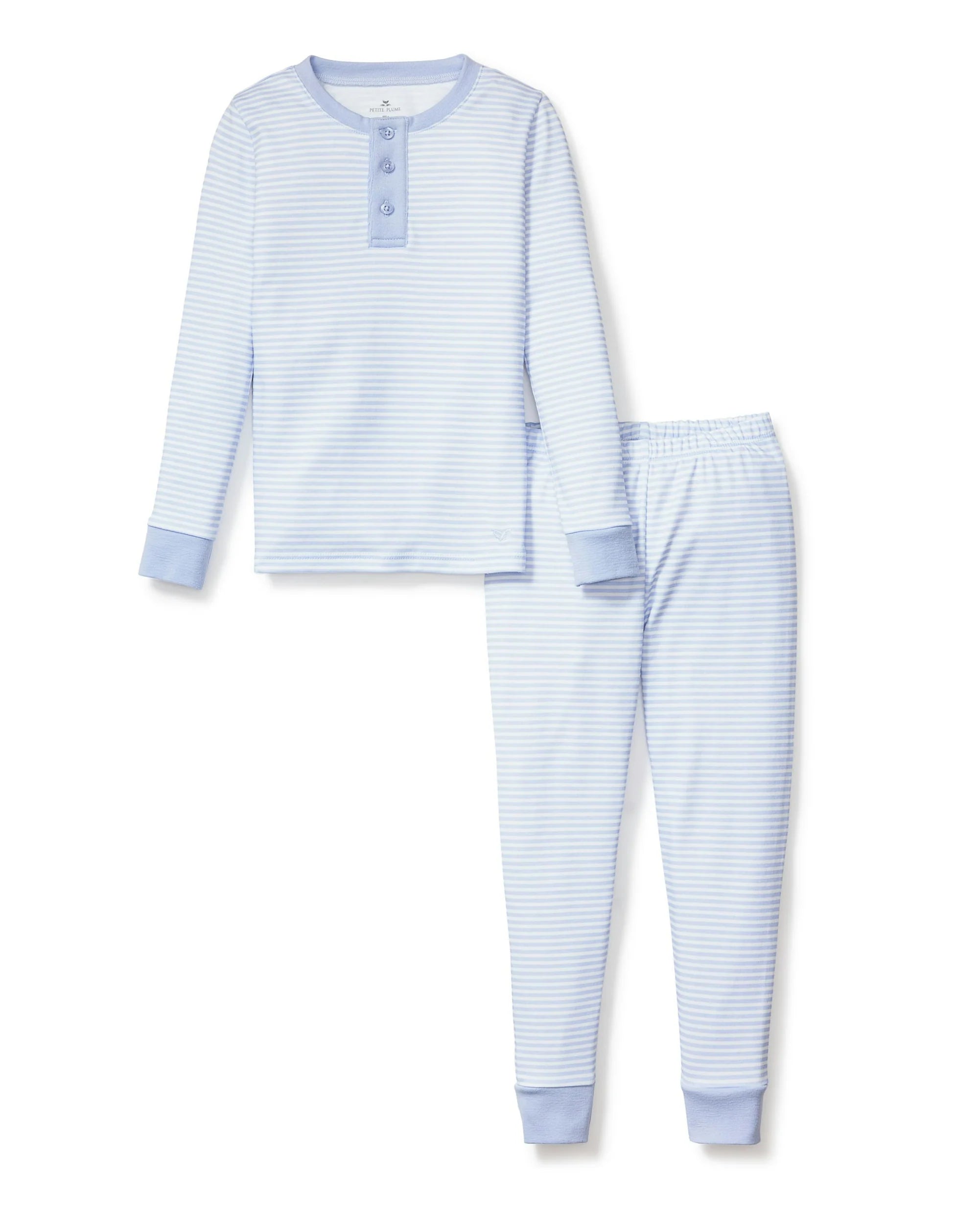 Image of Kid's Pima Snug Fit Pajama Set in Blue Stripes
